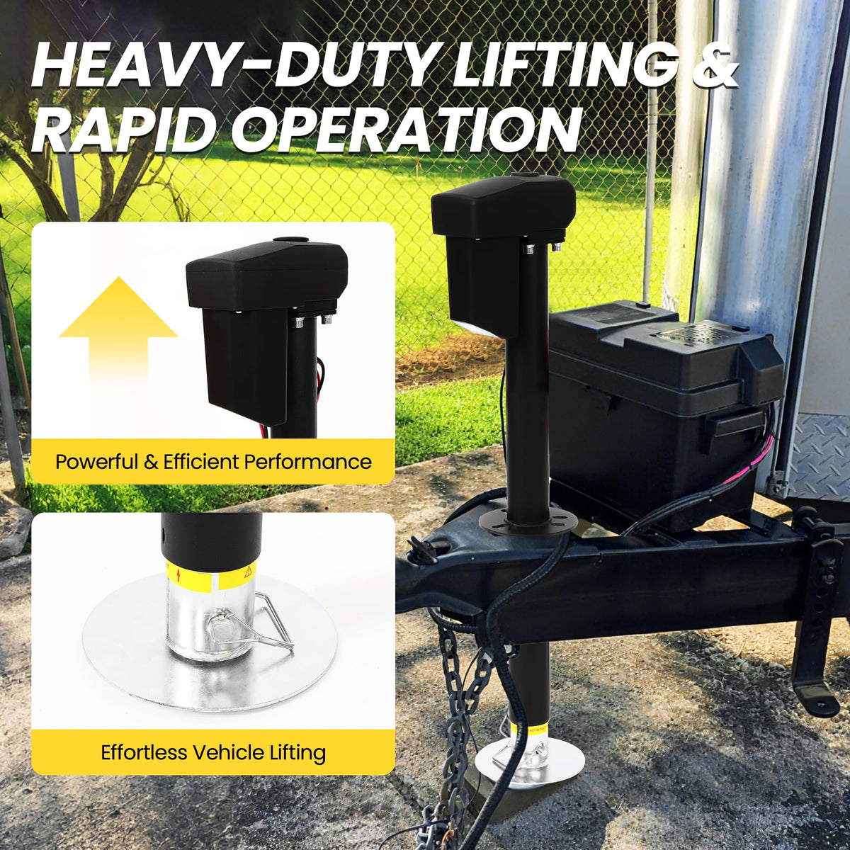 12V Electric Tongue Jack 4000lb A-Frame Heavy Duty Trailer Jack with Drop Foot & LED Light O784035