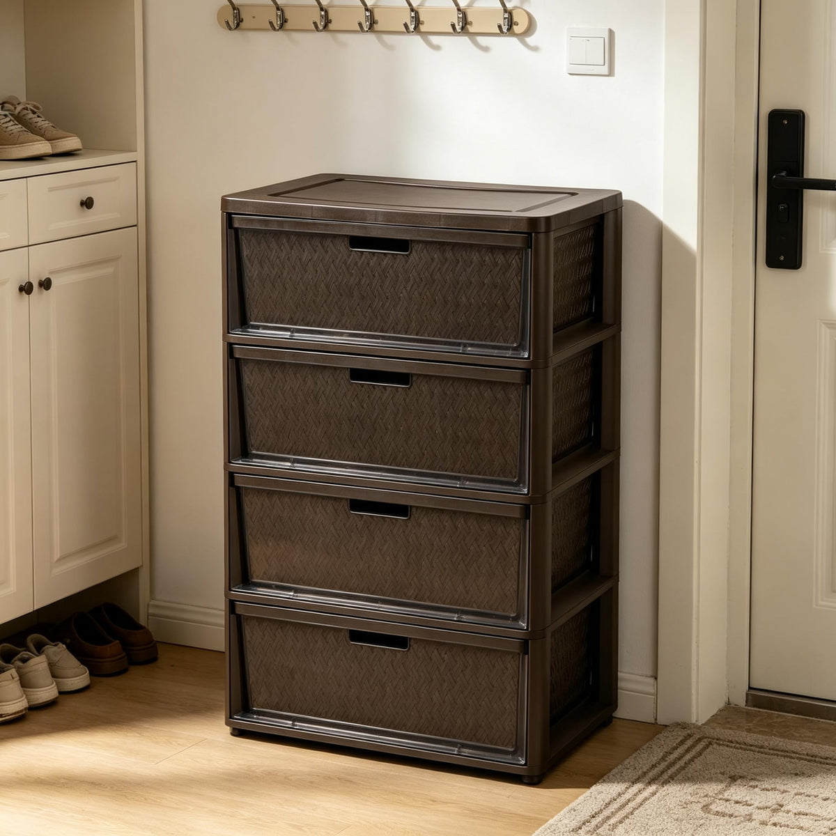 Brown 4-Drawer Storage Tower with Bins T5576