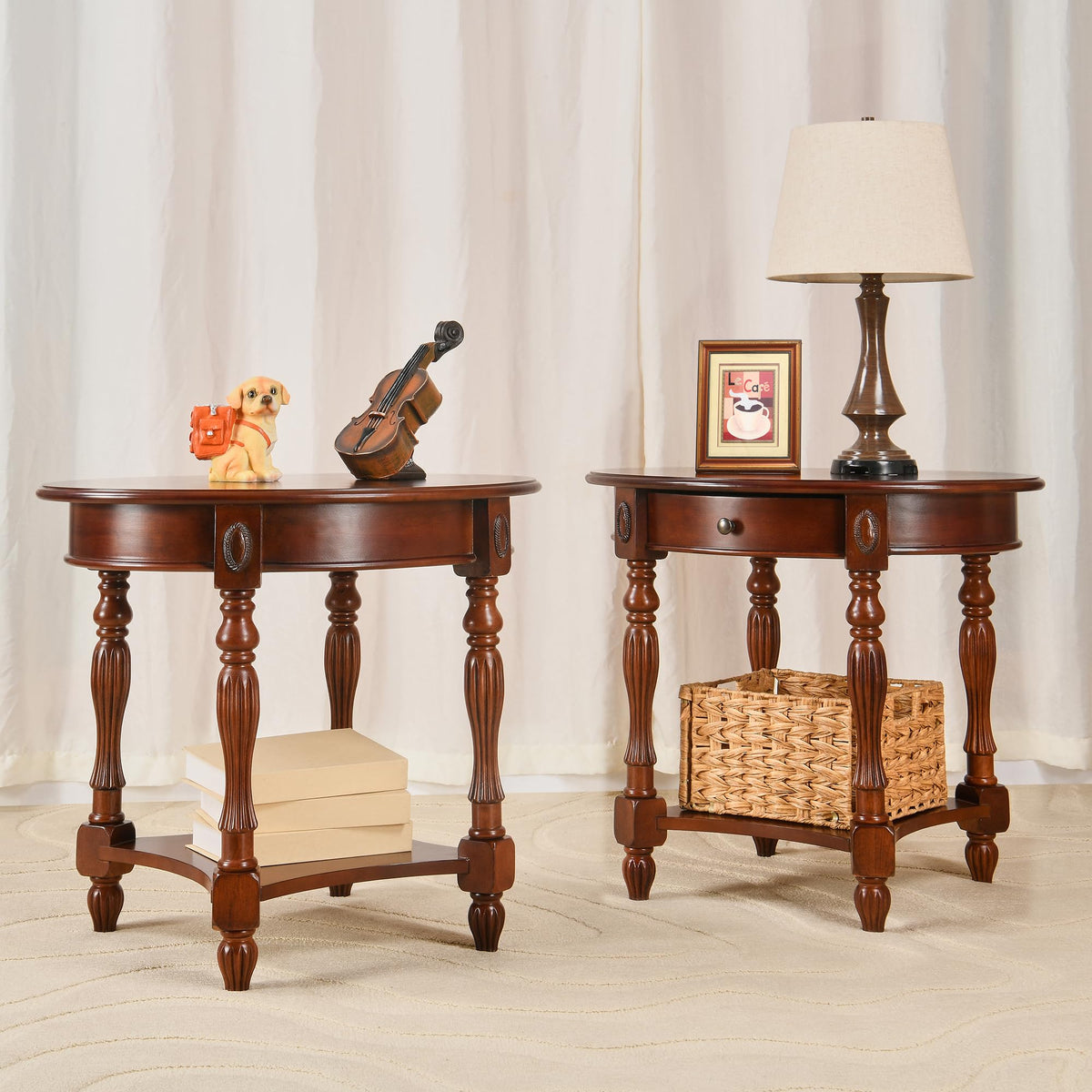 Solid Wood Oval End Table with Drawer C8772