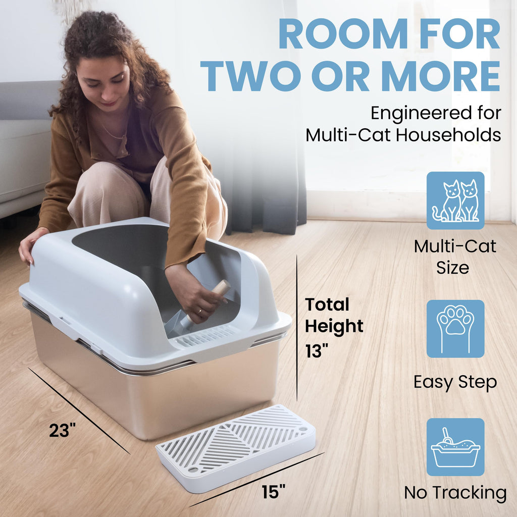 XL Stainless Steel Sifting Cat Litter Box with High Sides Y63886