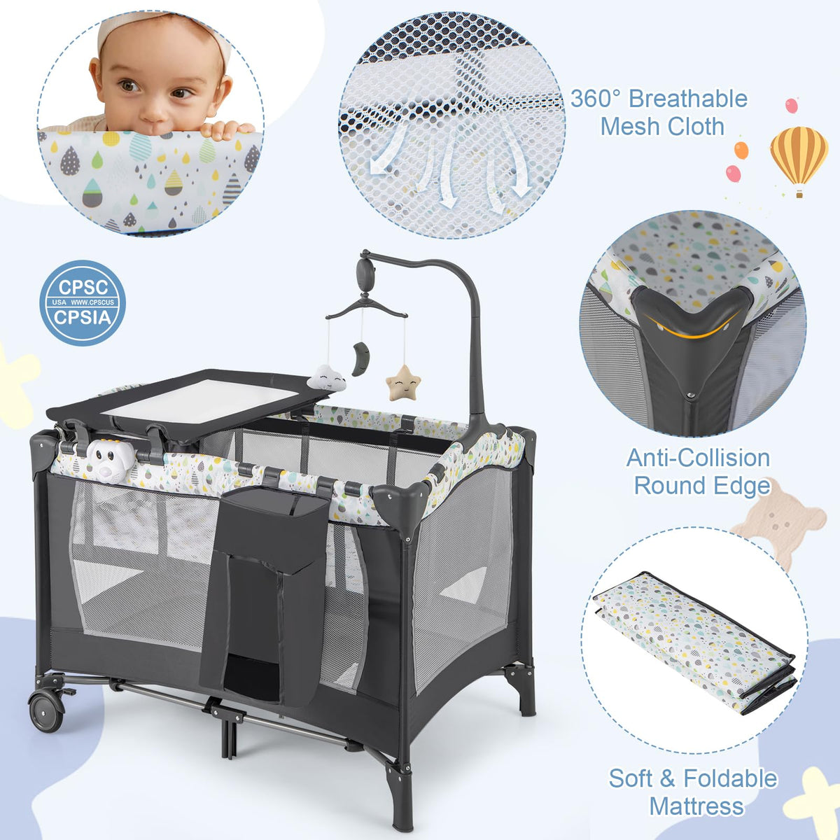 Portable Baby Playard with Bassinet and Changing Table Z1758