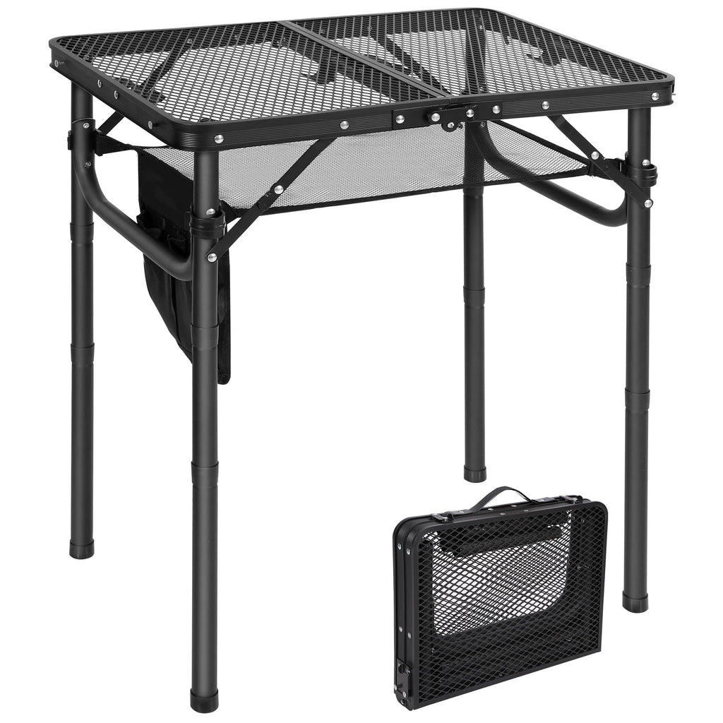 Lightweight Height Adjustable Aluminum Folding Grill Table with Mesh Desktop, Black H1573
