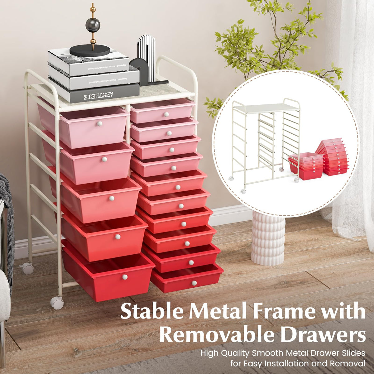15 Drawer Multicolor Rolling Storage Cart G106