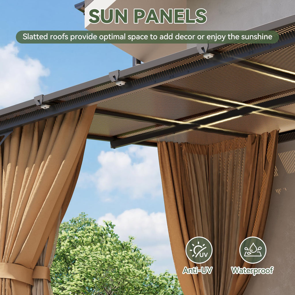 12'x10' Lean to Gazebo with Mosquito Net and Curtains, Brown S286