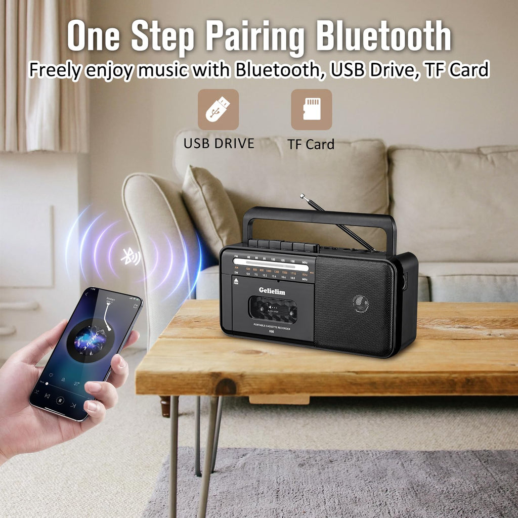 Cassette Tape Player Bluetooth Boombox AM/FM/SW Radio Stereo J10671