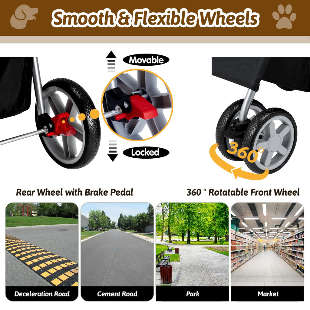 Foldable Pet Stroller 4 Wheels Black Y6358