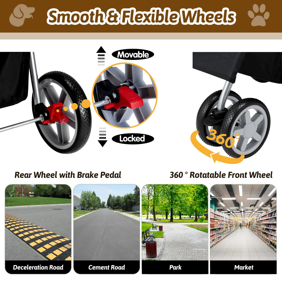 Foldable Pet Stroller 4 Wheels Black Y6358