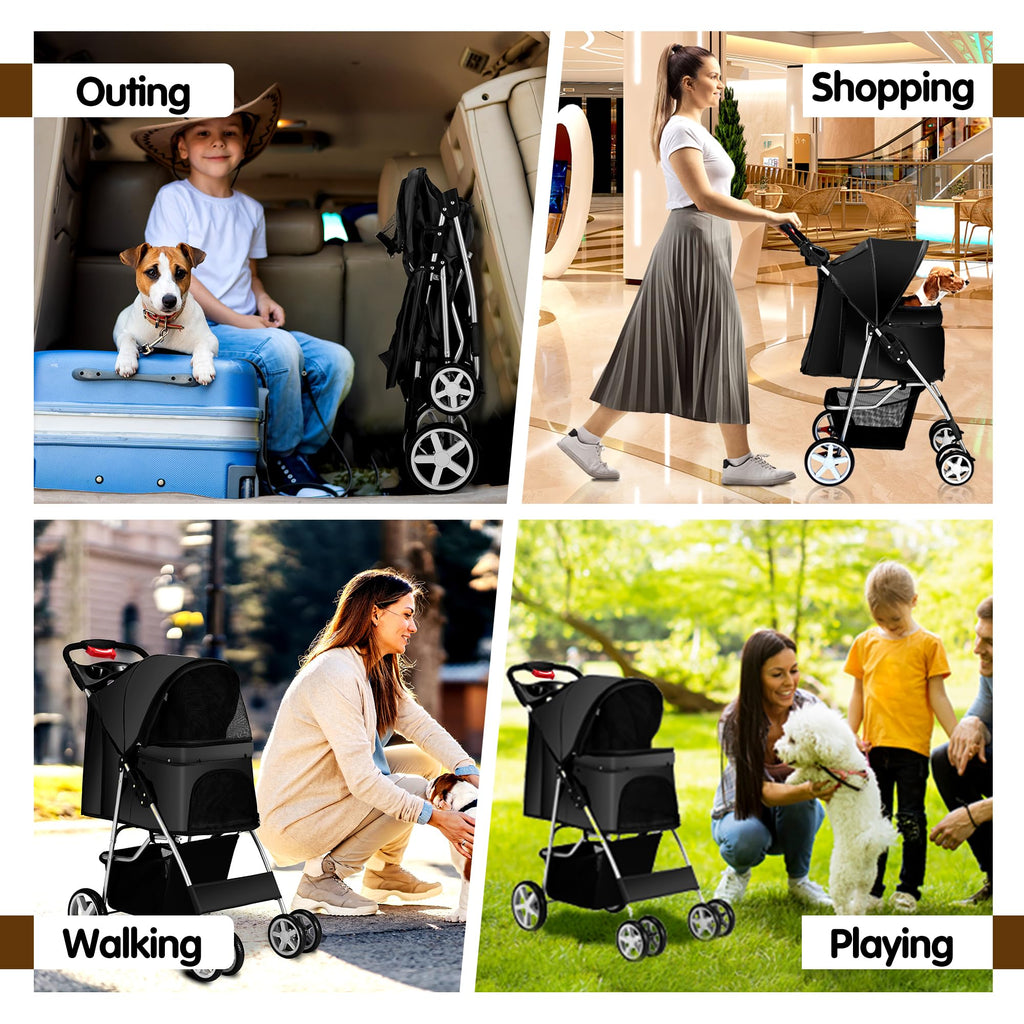 Foldable Pet Stroller 4 Wheels Black Y6358