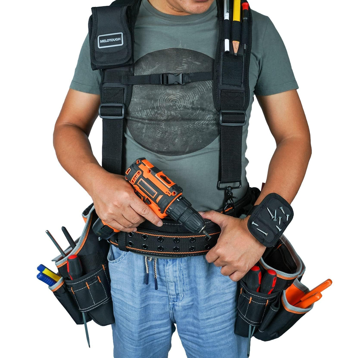 Magnetic Tool Belt Suspenders with Magnetic Wristband D2434