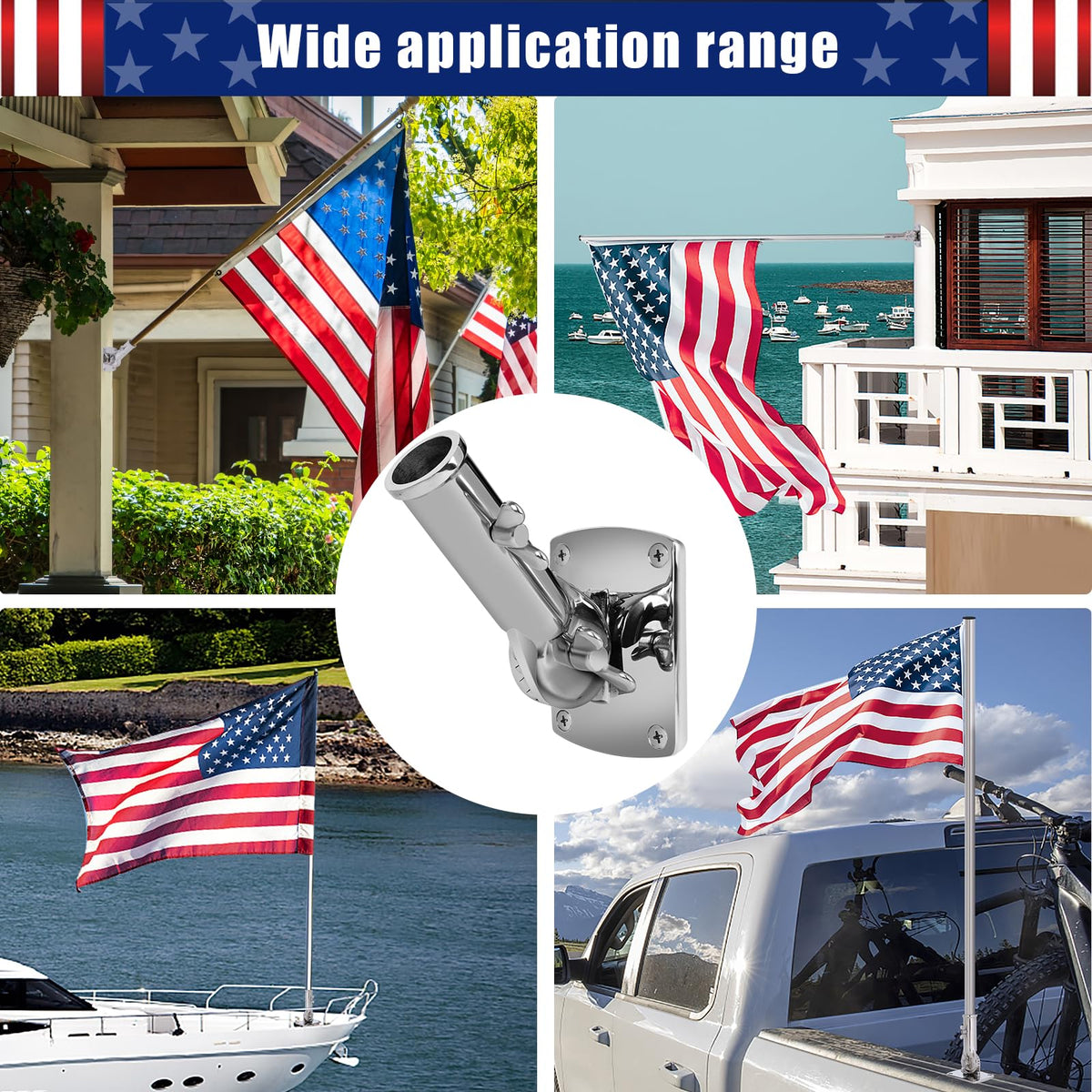 316 Stainless Steel Adjustable Flag Pole Holder H82507