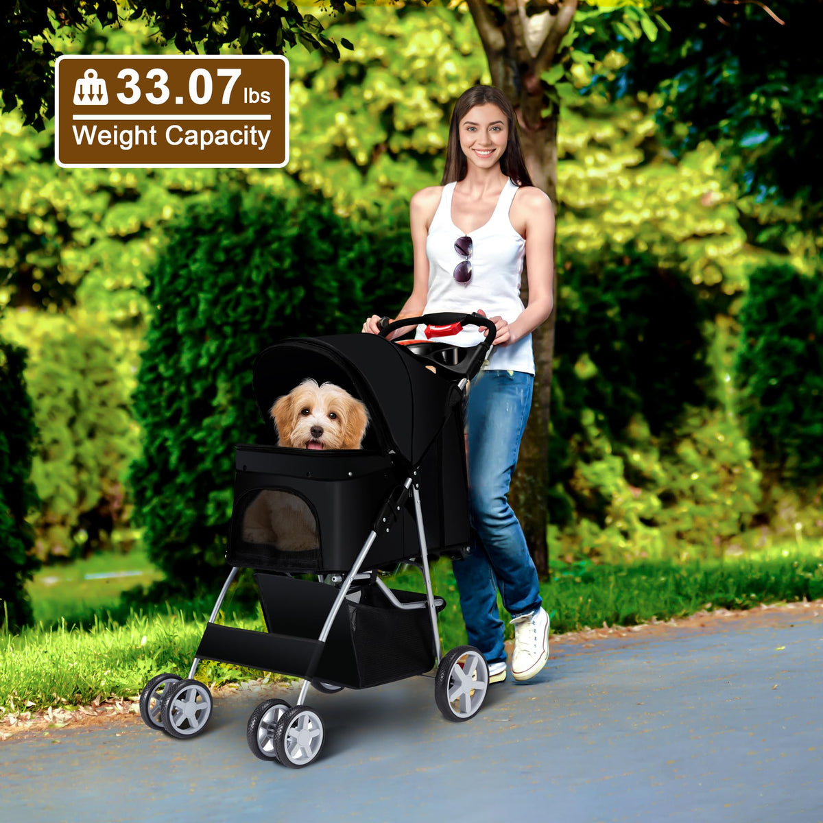 Foldable Pet Stroller 4 Wheels Black Y6358