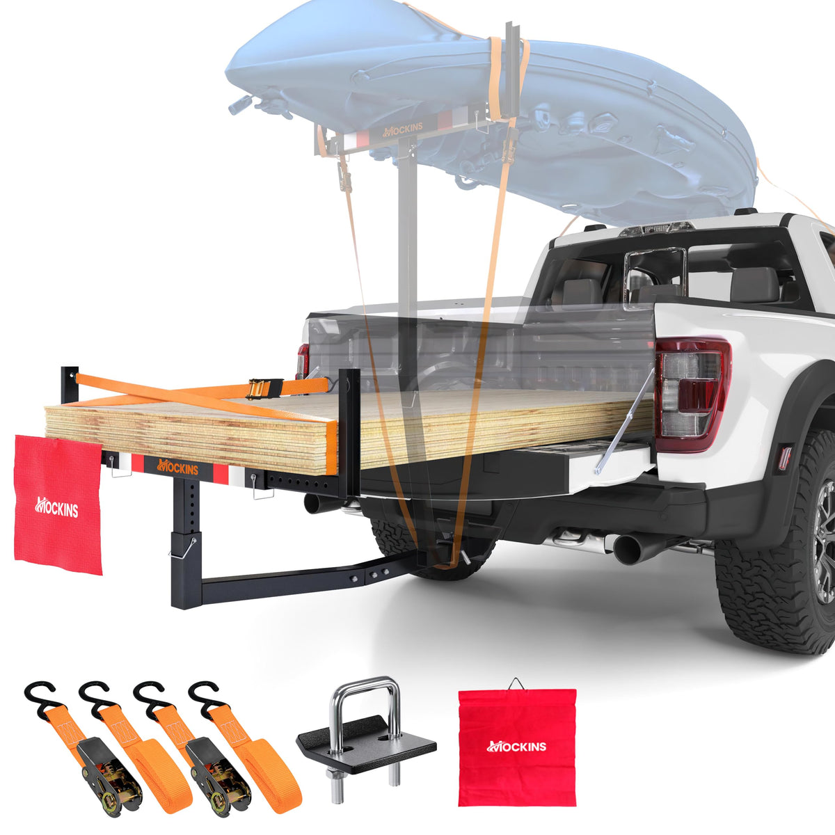 750 Lbs Cap Hitch Mount Truck Bed Extender with Stabilizer & Straps C2606