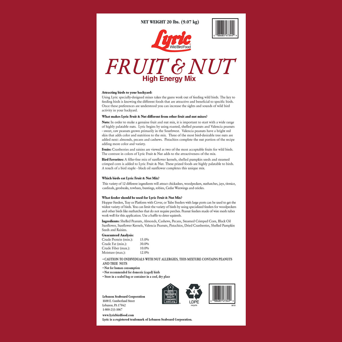 40 lb Fruit and Nut Wild Bird Seed Mix A86970