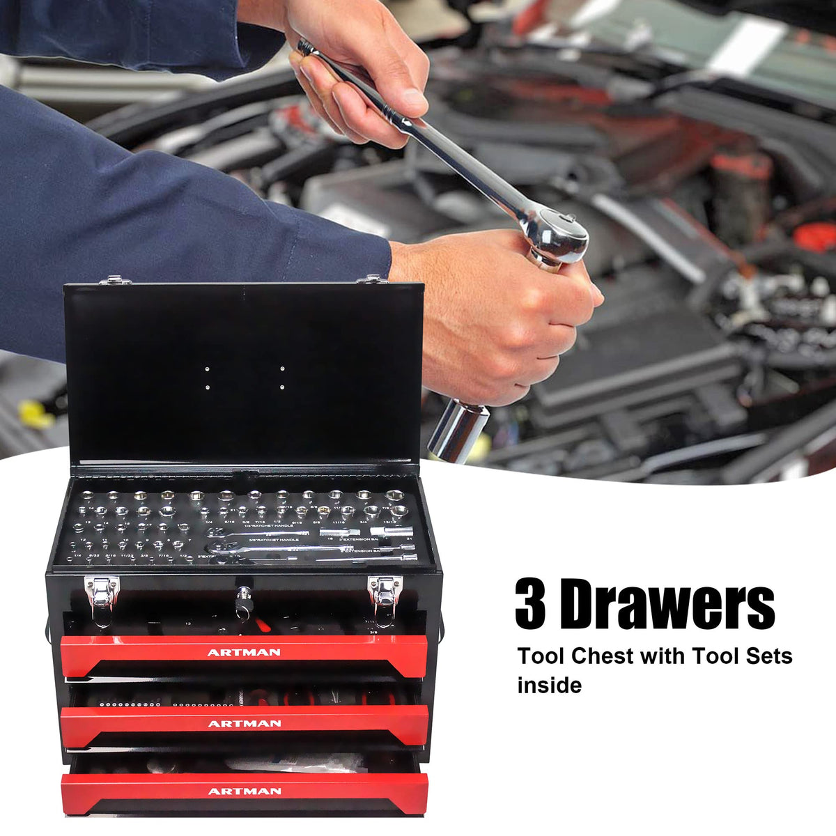 3-Drawer Steel Tool Chest with 439-Piece Mechanics Tool Set Z94600