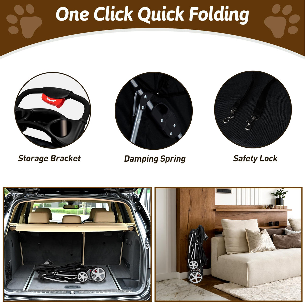 Foldable Pet Stroller 4 Wheels Black Y6358