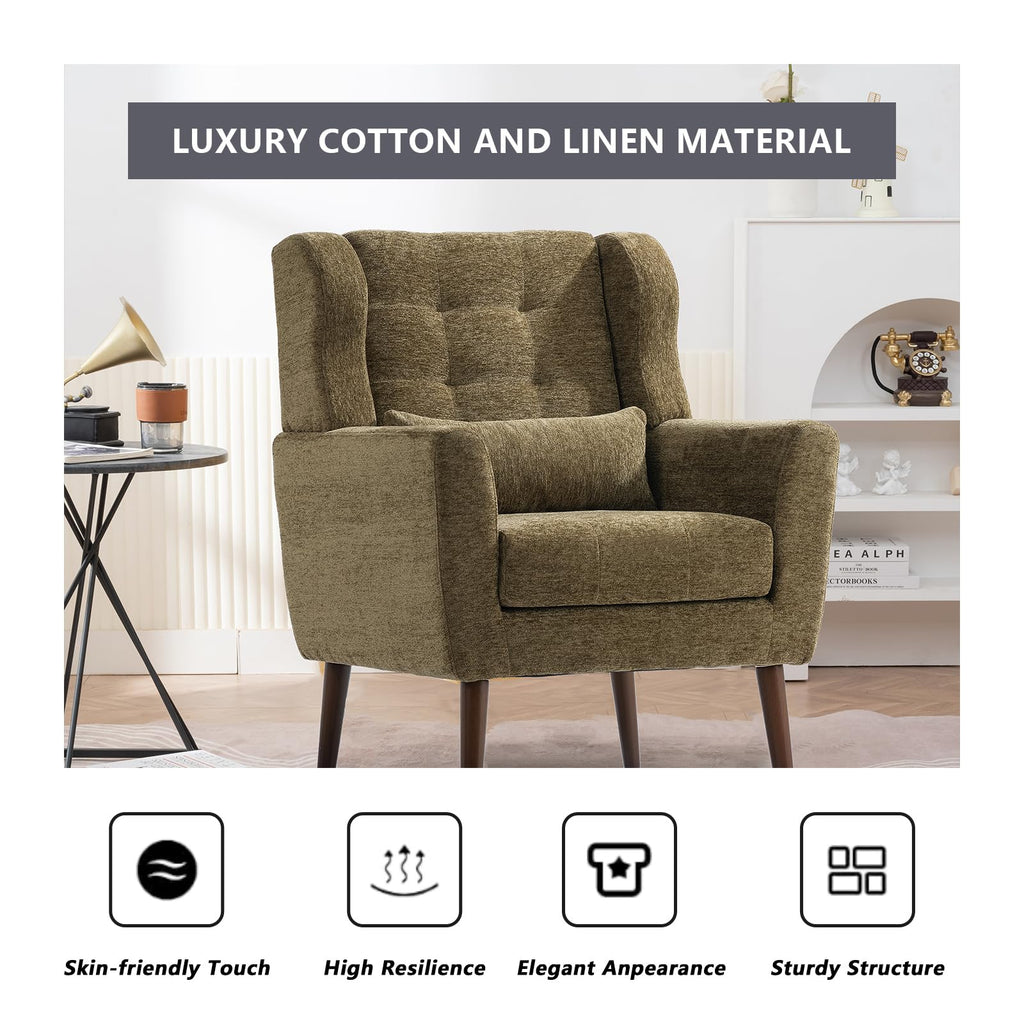 Olive Green Chenille Upholstered Accent Chairs Set of 2 B139211