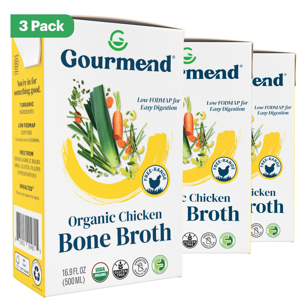 Organic Unsalted Chicken Bone Broth 16.9oz 3 Pack Y400