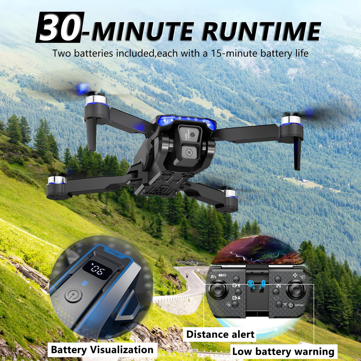 Foldable Mini FPV Drone with 1080P Camera, Carrying Case, 2 Batteries Z806