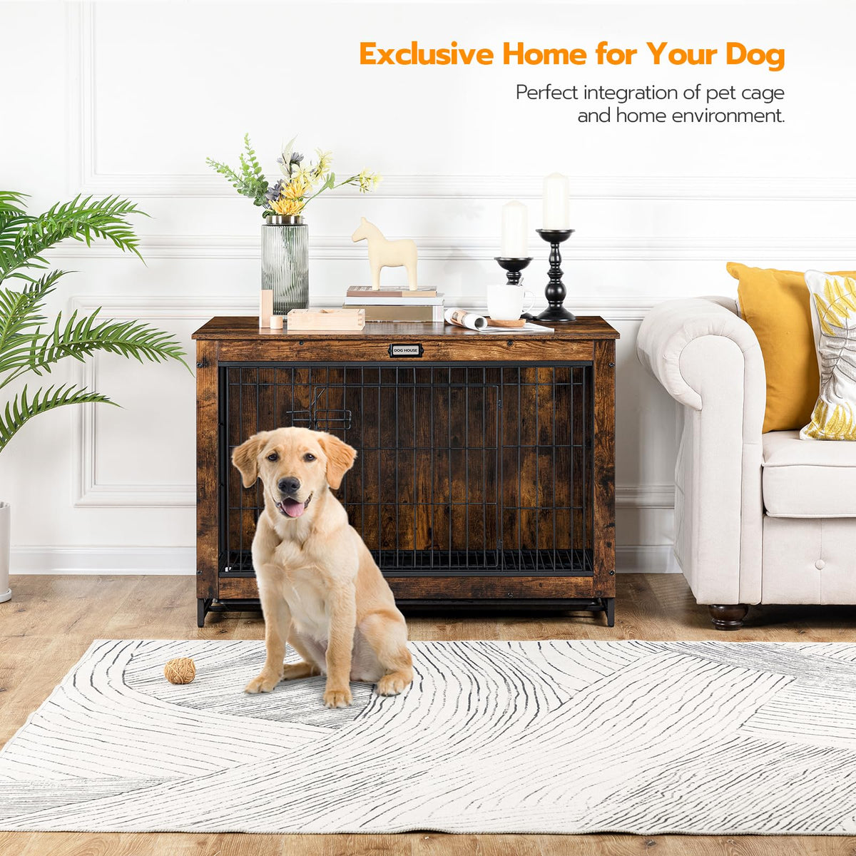 38.6" Wooden Dog Crate Furniture with Pull-Out Tray N373705