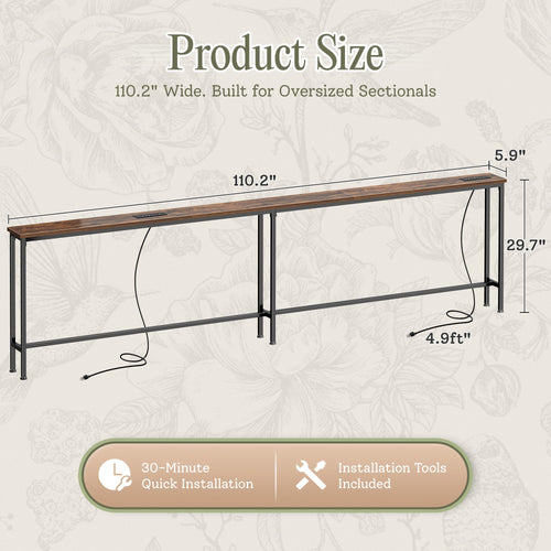 110.2 Inch Narrow Sofa Table with Power Outlets and USB-C Ports P676234