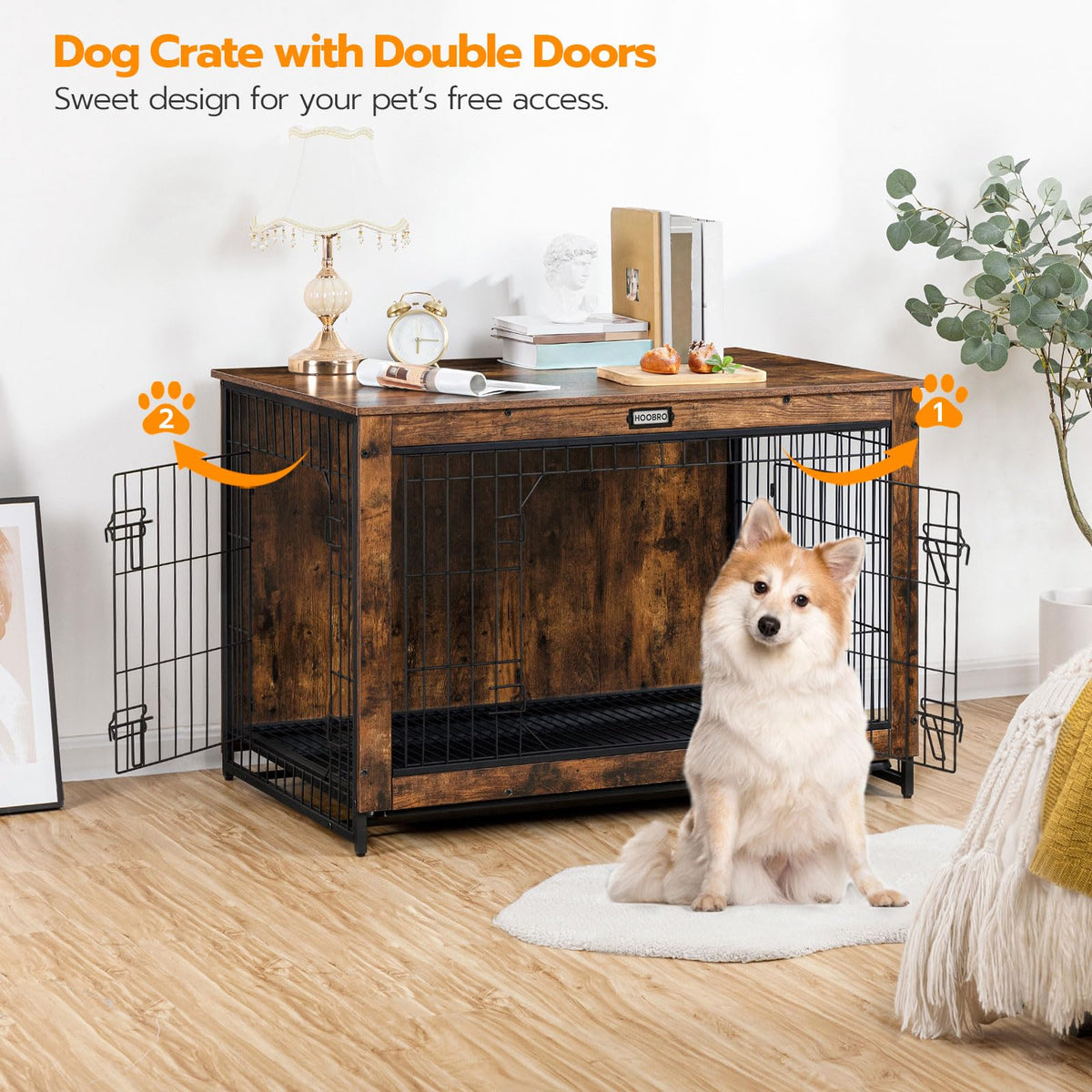 38.6" Wooden Dog Crate Furniture with Pull-Out Tray N373705