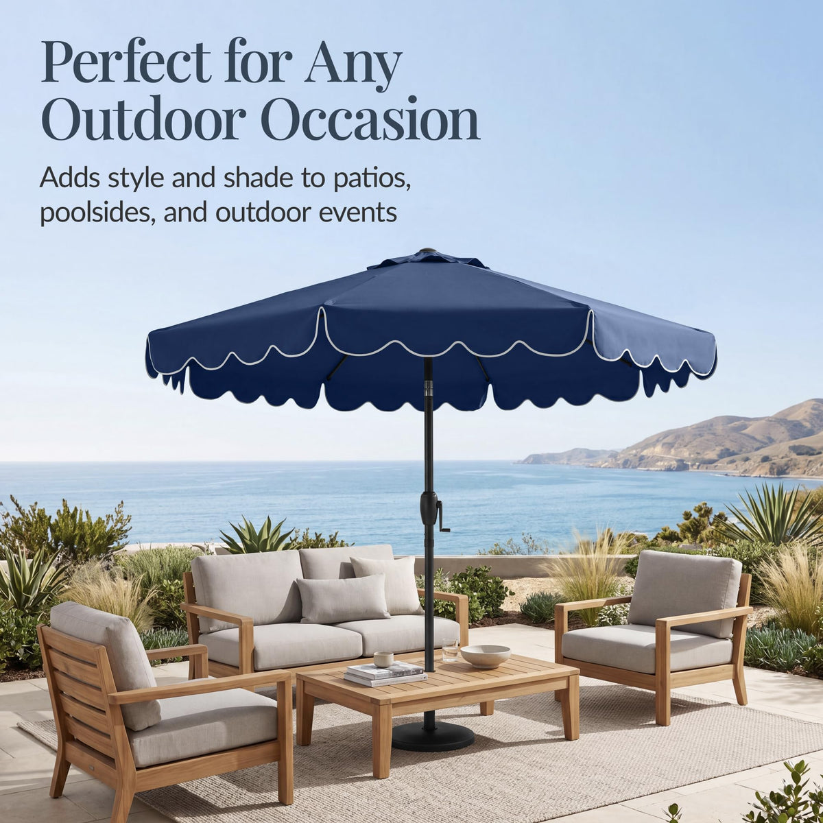 9ft Navy Patio Market Umbrella with Crank & Tilt V337