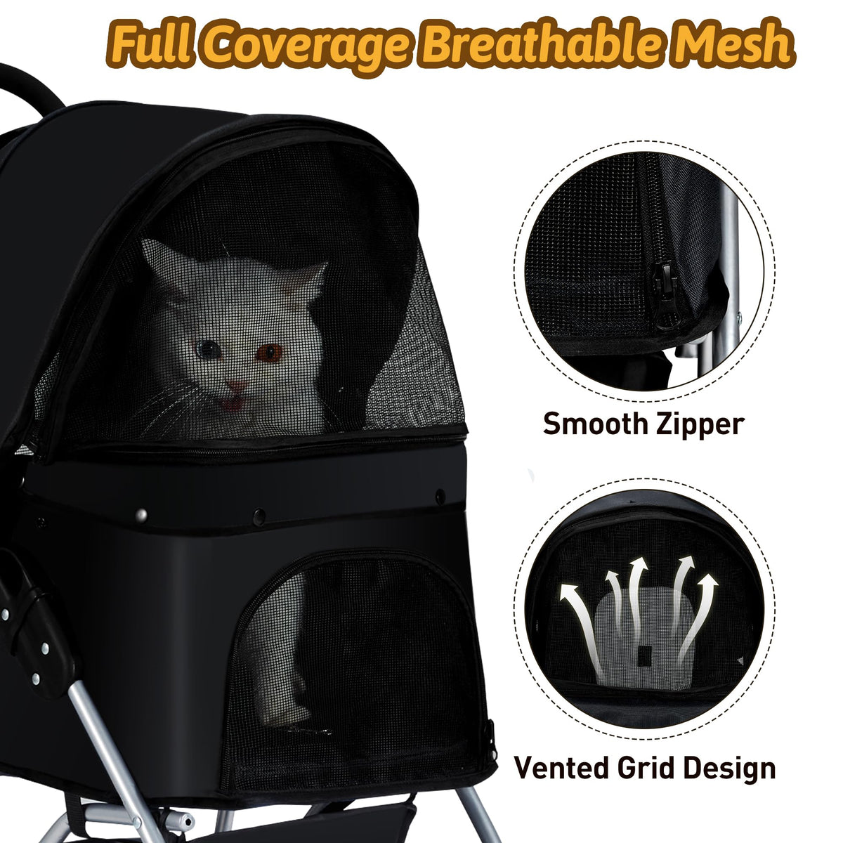 Foldable Pet Stroller 4 Wheels Black Y6358