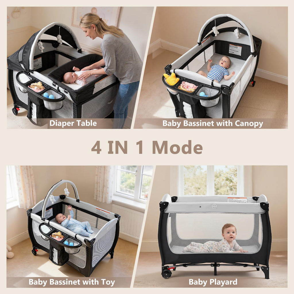 4 in 1 Portable Pack and Play Bassinet, Black B765168