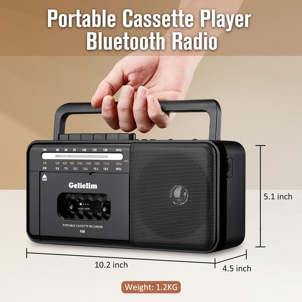 Cassette Tape Player Bluetooth Boombox AM/FM/SW Radio Stereo J10671