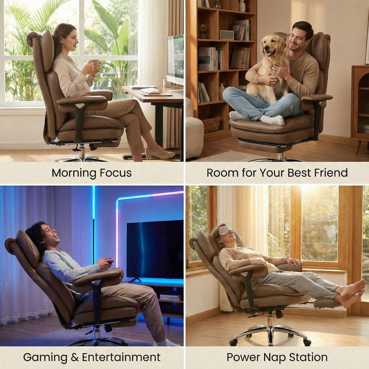 Big & Tall Desk Chair with Footrest Brown V2443