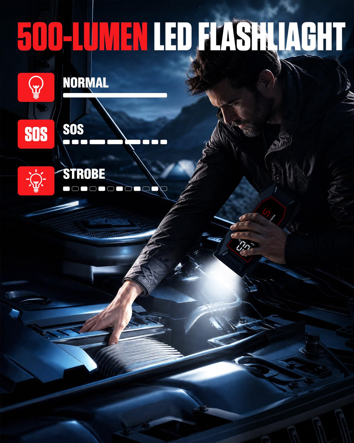 5000A Peak 12V Portable Jump Starter with 3.0" LCD Display T2543