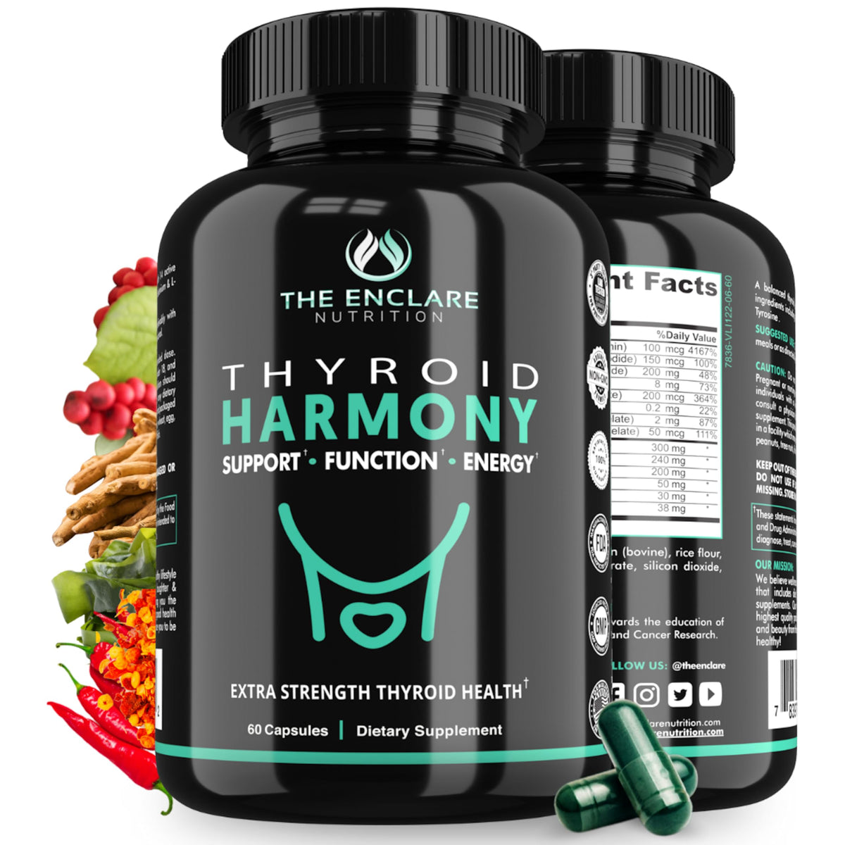 Thyroid Support Supplement with Iodine, Ashwagandha, Zinc, Selenium, Vitamin B12, Kelp, Magnesium, L Tyrosine J23951