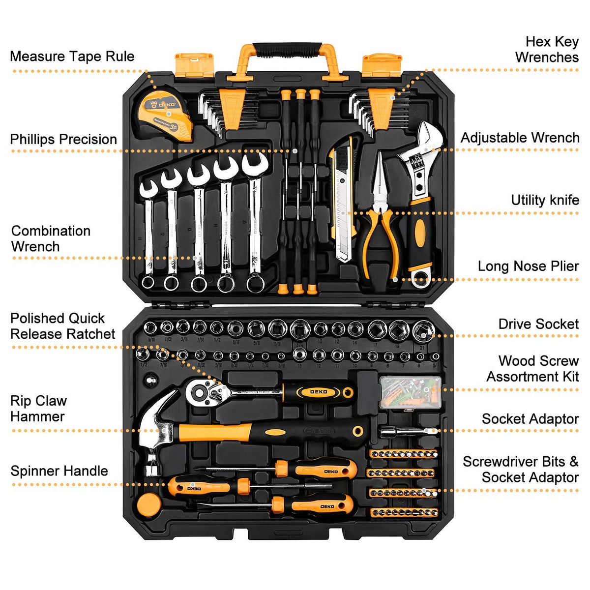 158 Piece Household Hand Tool Kit with Toolbox Storage Case U667