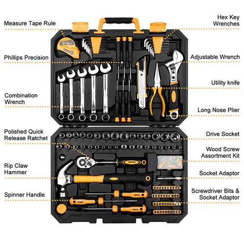 158 Piece Household Hand Tool Kit with Toolbox Storage Case U667