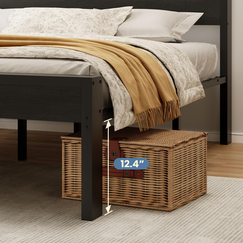Black Twin Metal Bed Frame with Wooden Headboard and Footboard T1827