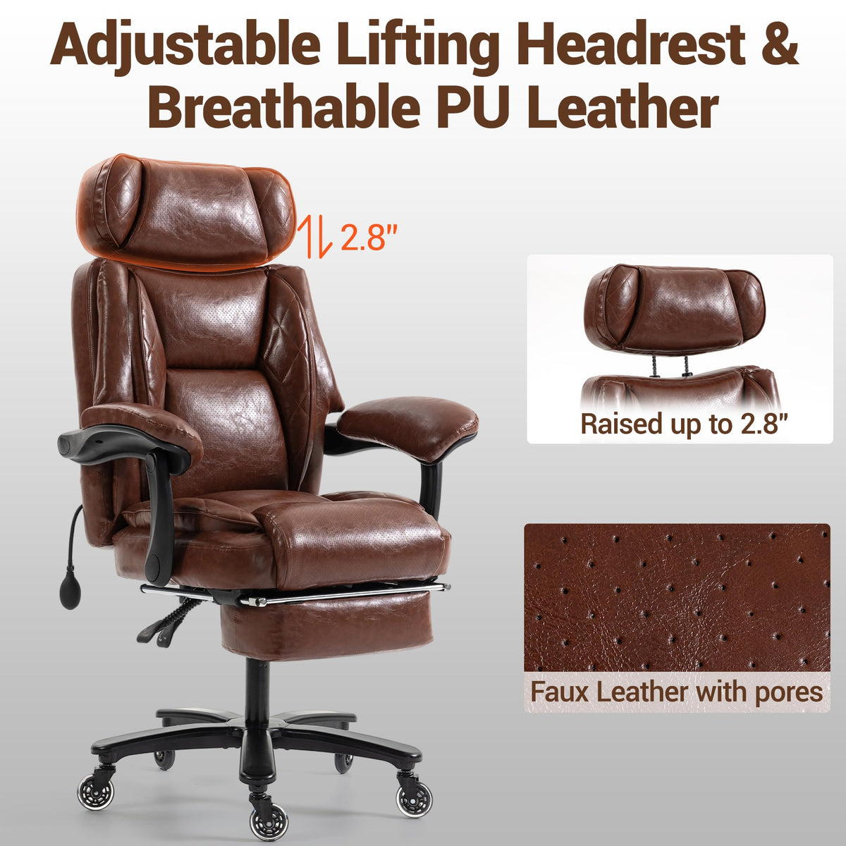 Big and Tall Executive Office Chair with Footrest, Brown T214112