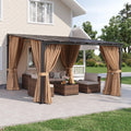 12'x10' Lean to Gazebo with Mosquito Net and Curtains, Brown S286