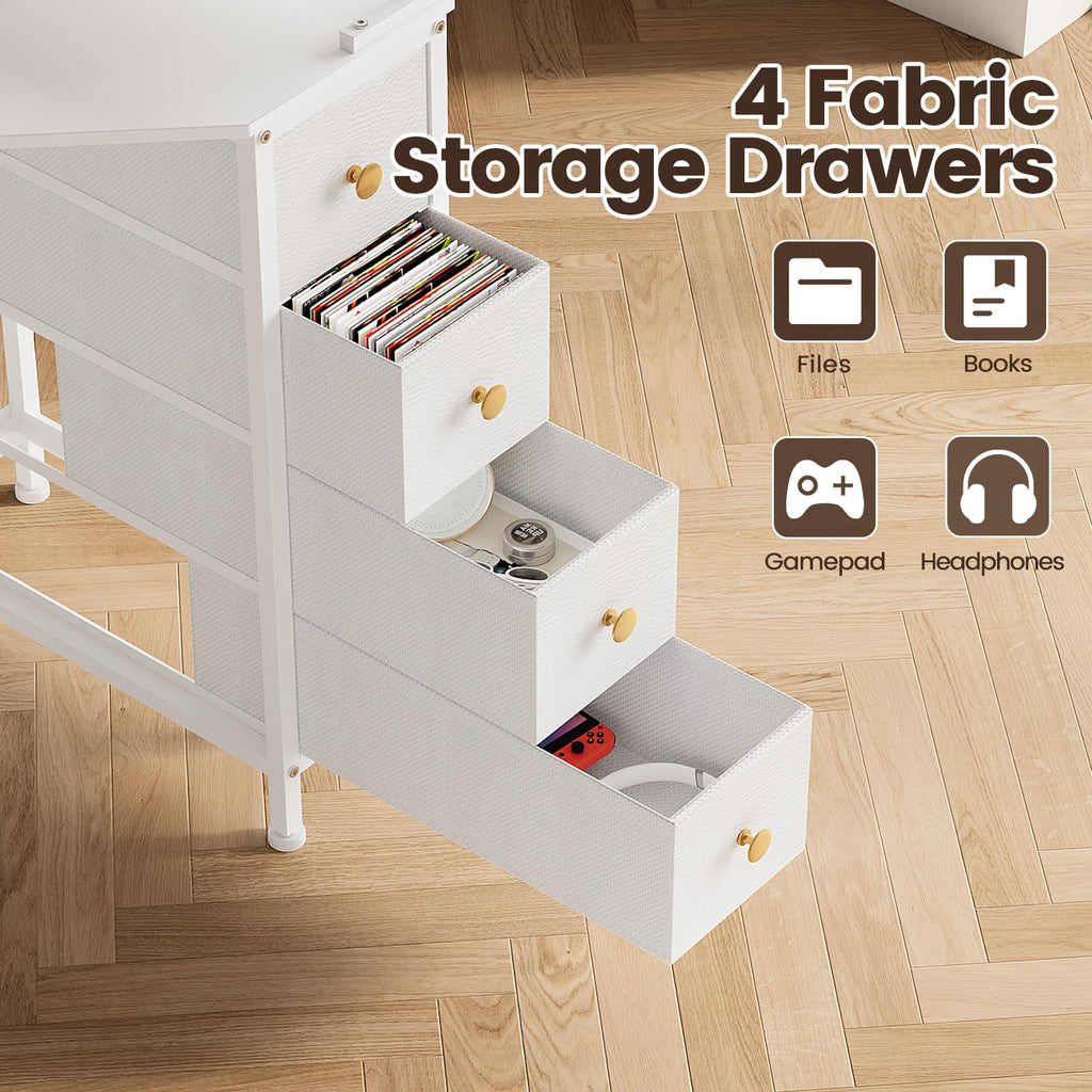White Corner Desk with Drawers Shelves and Power Outlets Z90892