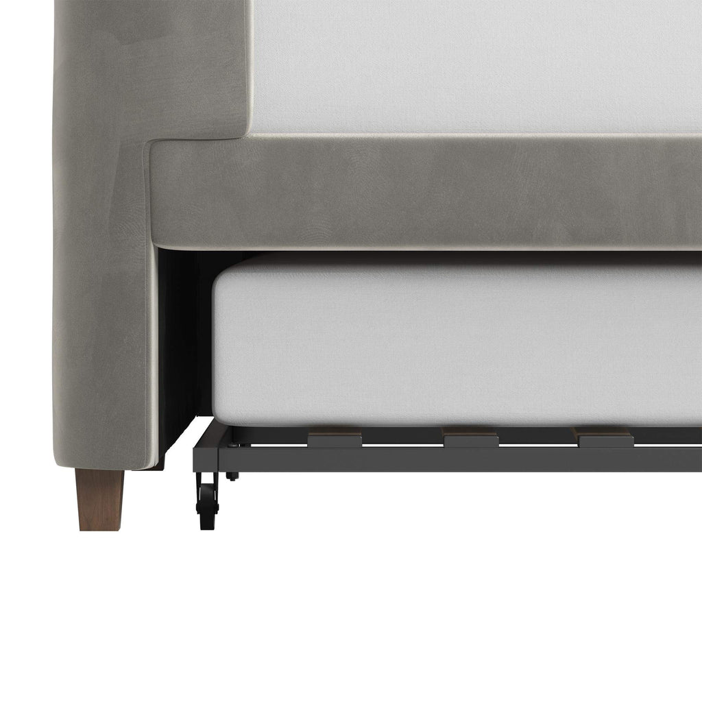 Gray Velvet Twin Upholstered Daybed with Trundle W4473