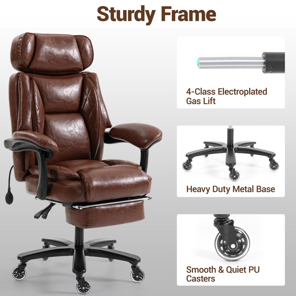Big and Tall Executive Office Chair with Footrest, Brown T214112