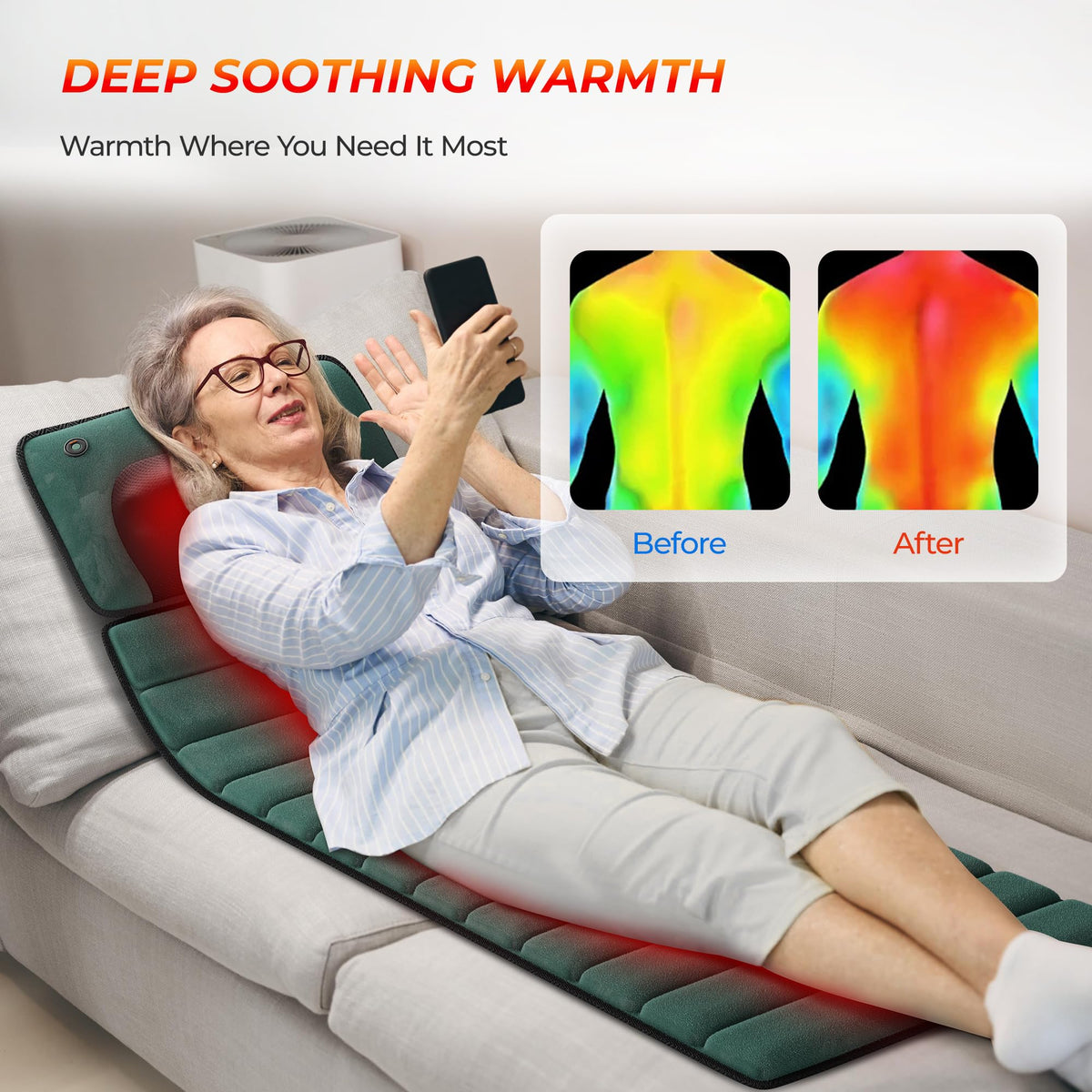 Full Body Massage Mat with Heat, 10 Motors, Detachable Massager Pad Z424