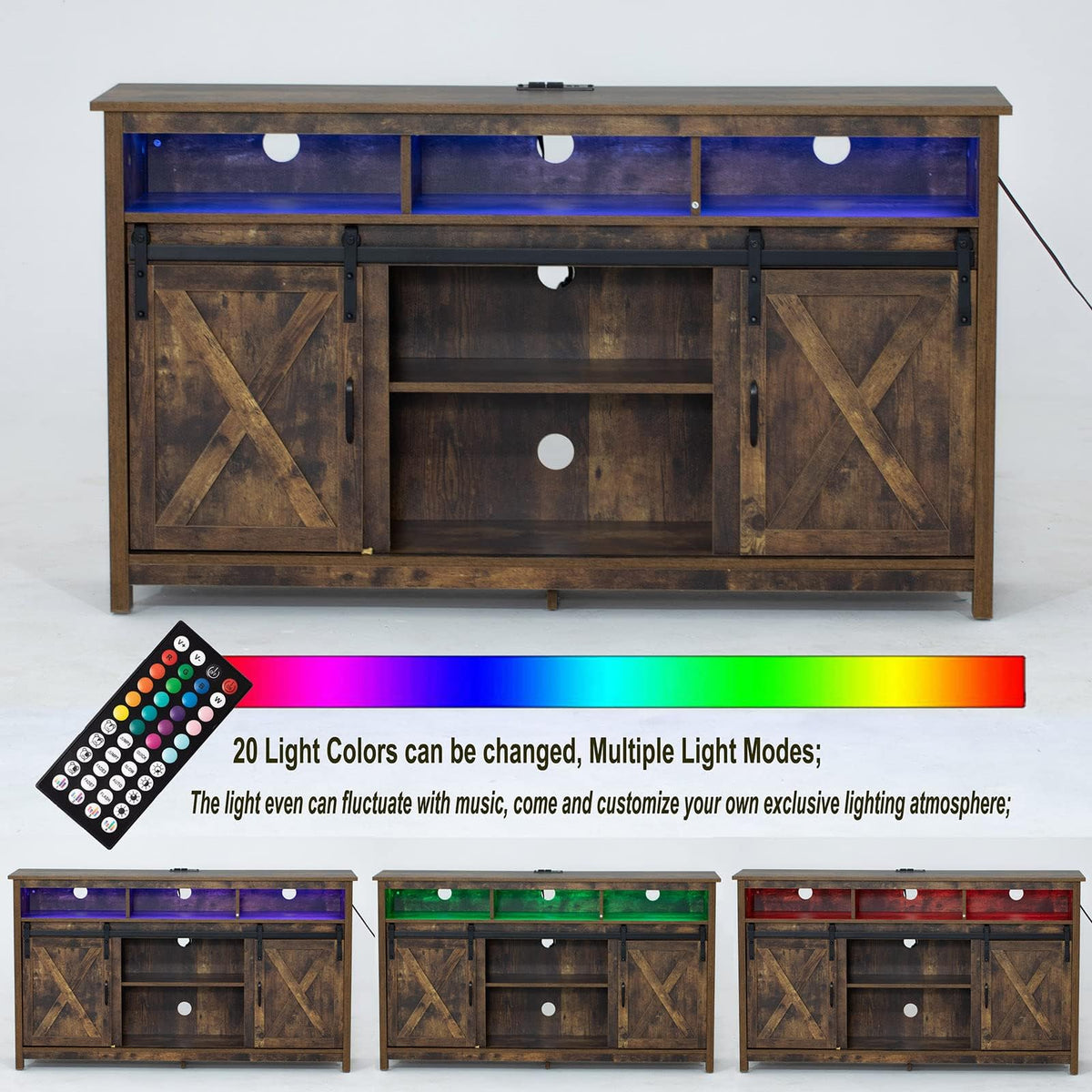 57In Wooden Farmhouse TV Stand with Sliding Barn Door M33403