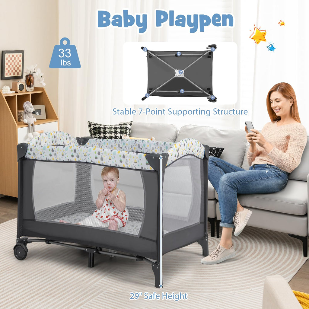 Portable Baby Playard with Bassinet and Changing Table Z1758