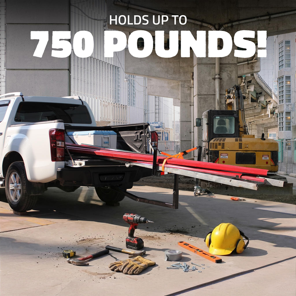 750 Lbs Cap Hitch Mount Truck Bed Extender with Stabilizer & Straps C2606