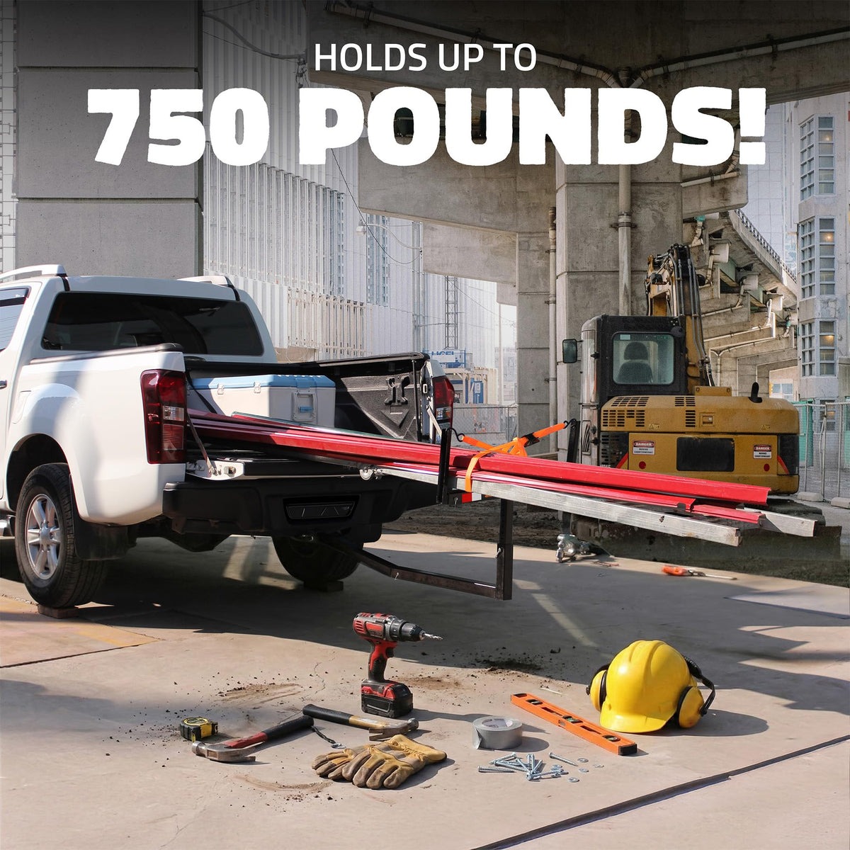 750 Lbs Cap Hitch Mount Truck Bed Extender with Stabilizer & Straps C2606