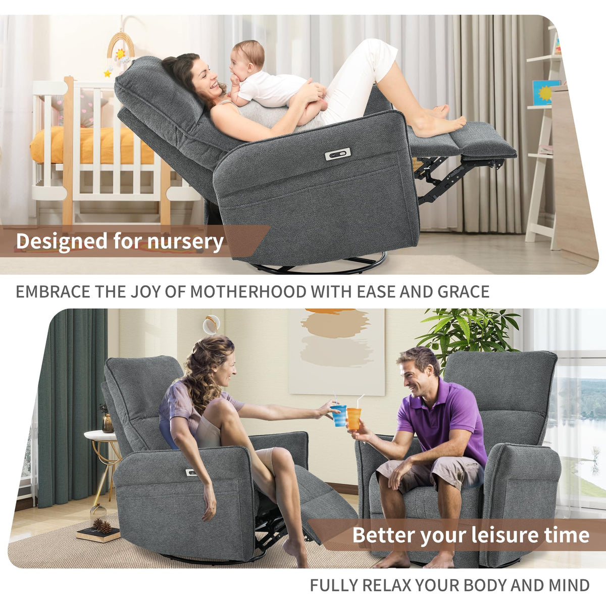 Power Swivel Rocker Recliner Chair Dark Gray G599