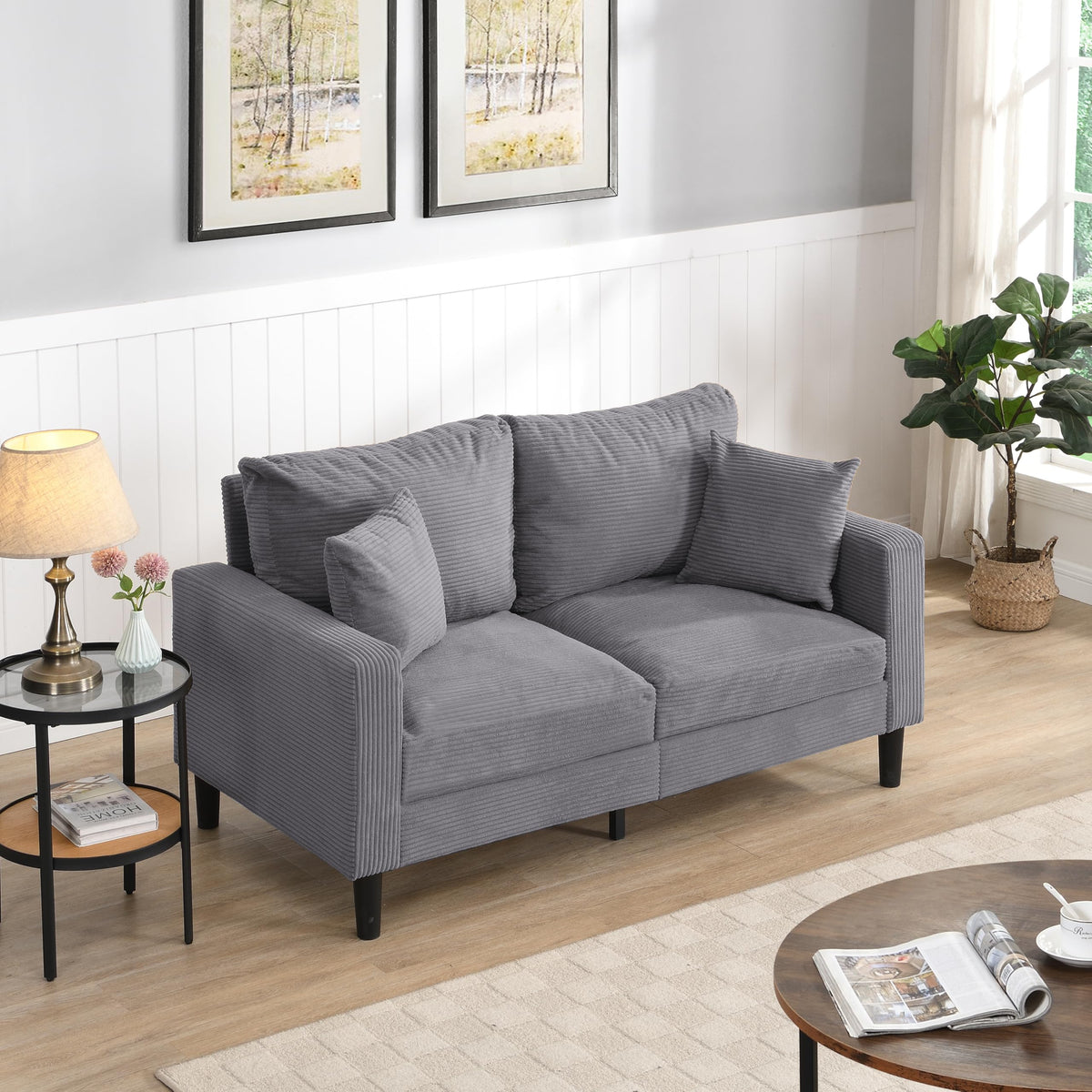 Light Gray Corduroy Loveseat Sofa W377