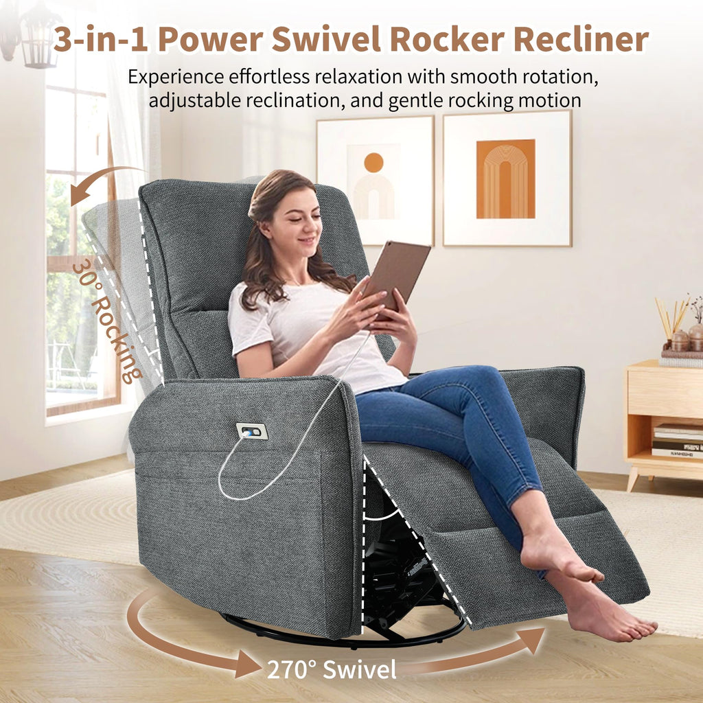 Power Swivel Rocker Recliner Chair Dark Gray G599