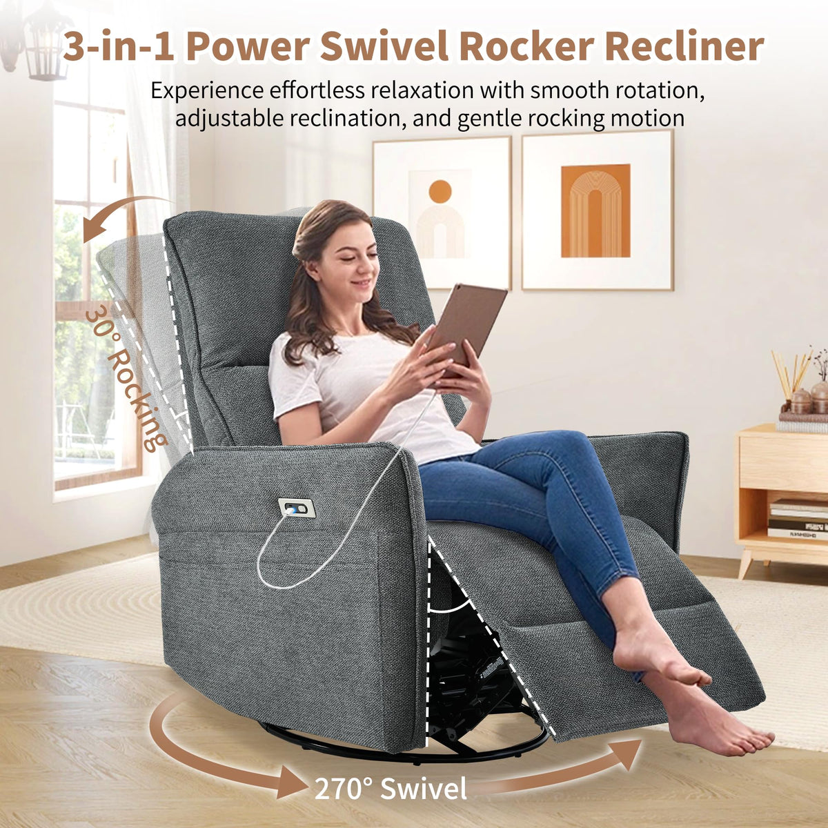 Power Swivel Rocker Recliner Chair Dark Gray G599