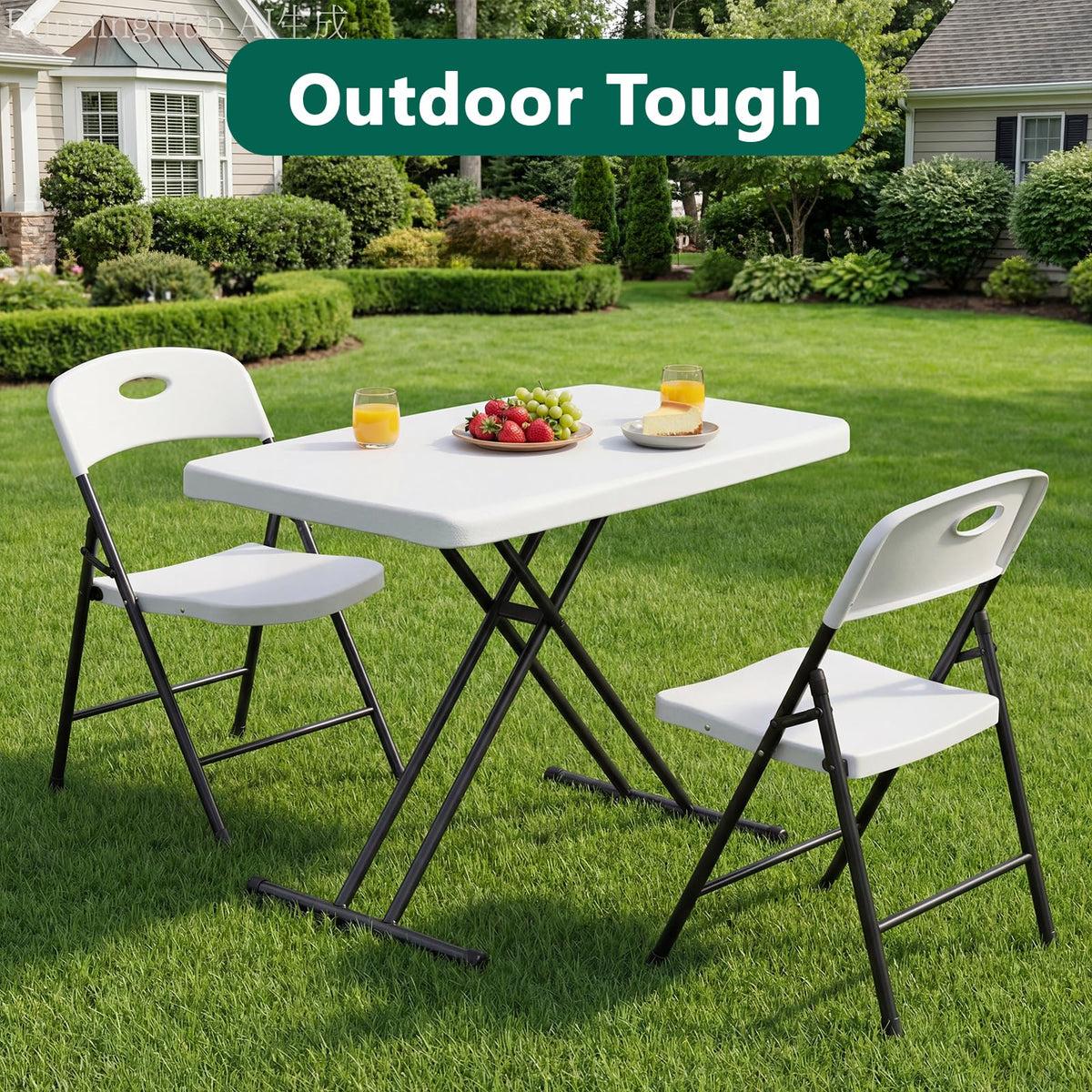 Folding Table 30 Inch Adjustable Height White Granite E890057